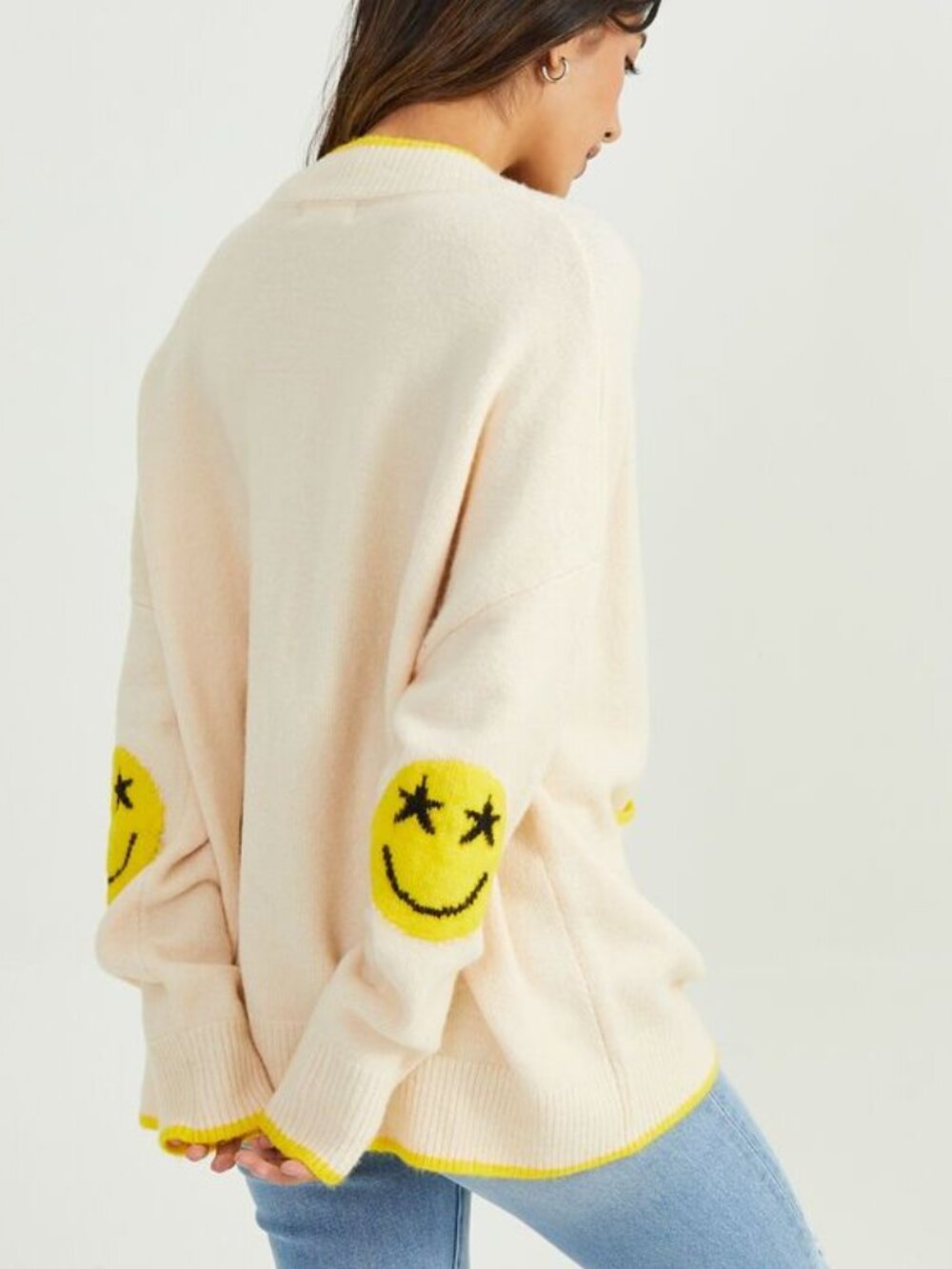Altar'd State Women's Warm Smile Cardigan Sweater Smiley Face Size Medium
